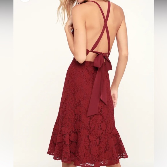Lulus Love Like You Mean It Wine Red Backless Lace Midi
Dress NWT - Picture 2 of 16